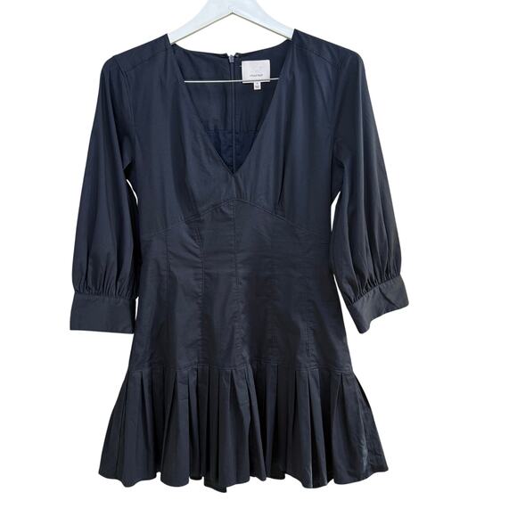 CINQ A SEPT Sawyer Navy V-Neck Pleated Minidress - Picture 9 of 13